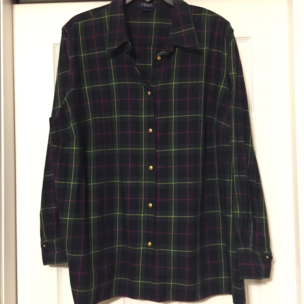 Chaps Plaid Button Down Top